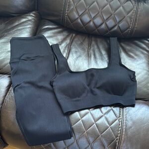 Black Ribbed Crop Top and Leggings Set